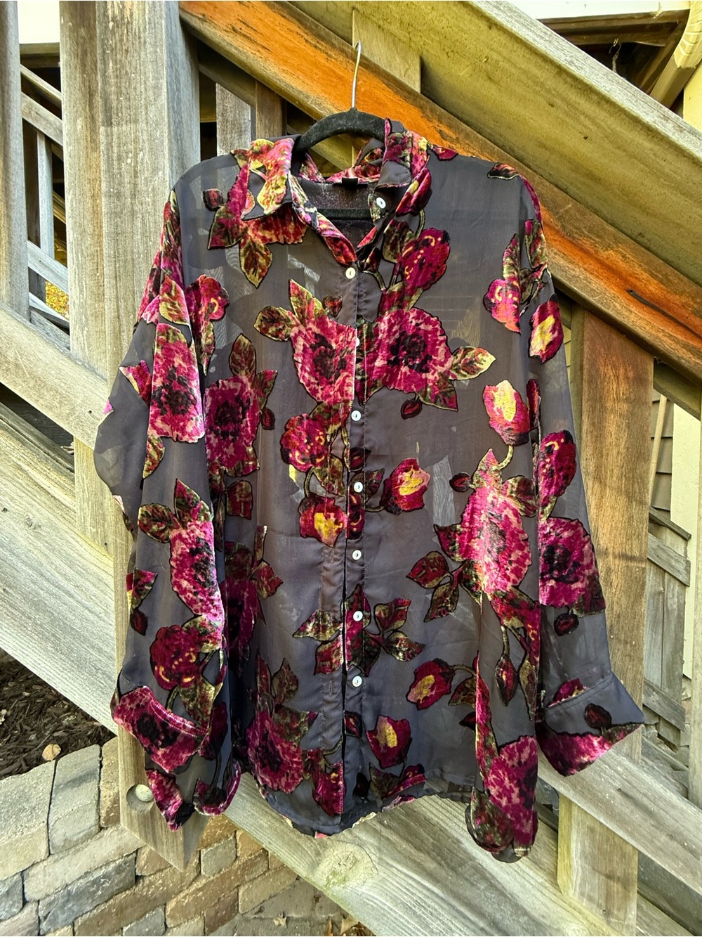 Nasty Gal Floral Button-Up Shirt in Black with Pink Floral